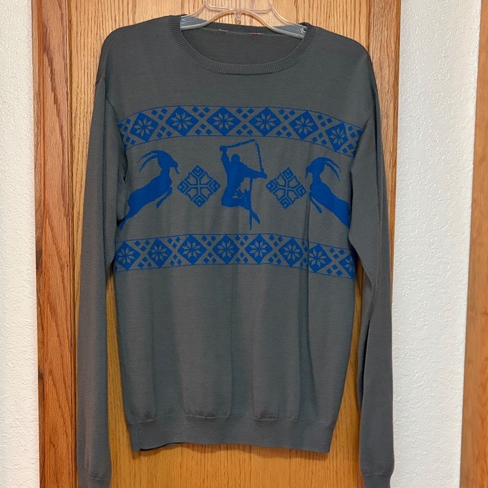 Core Concepts Ski Sweater Merino Wool Blend Gray Blue Nordic Graphic Apres Men's